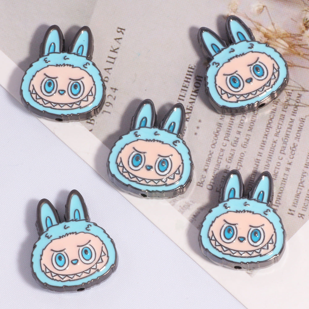 Wholesale 10PCS New DIY straight hole beads cute cartoon anime labubu decoration mobile phone chain key chain bag chain accessories